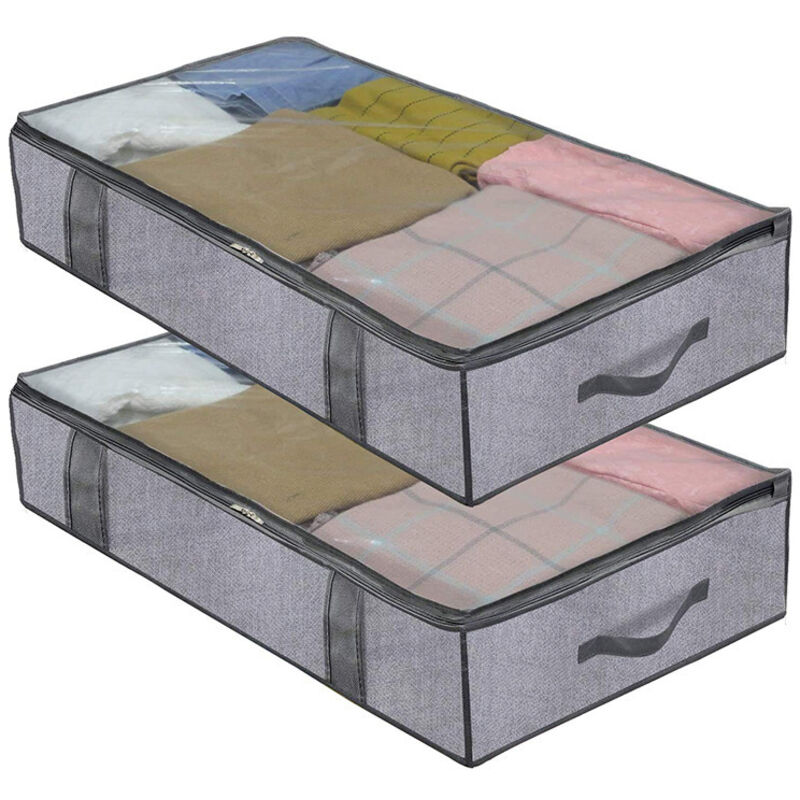 Aufbewahrungstaschen Für Unter Das Bett, 2er-set, Kleiderschrank-organizer, Weiche, Faltbare Taschen Zur Aufbewahrung Von Kleidung Und Bettdecken, 100 X 50 X 15 Cm, Leinengrau – Fei Yu