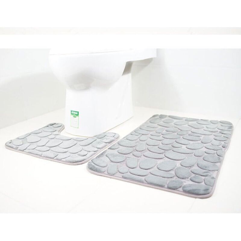 Wc- Und Badematten-set, 2-teilig, Mikrofaser, Polyester, Rutschfeste Gummirückseite, Schnelltrocknend (grau) - Fei Yu
