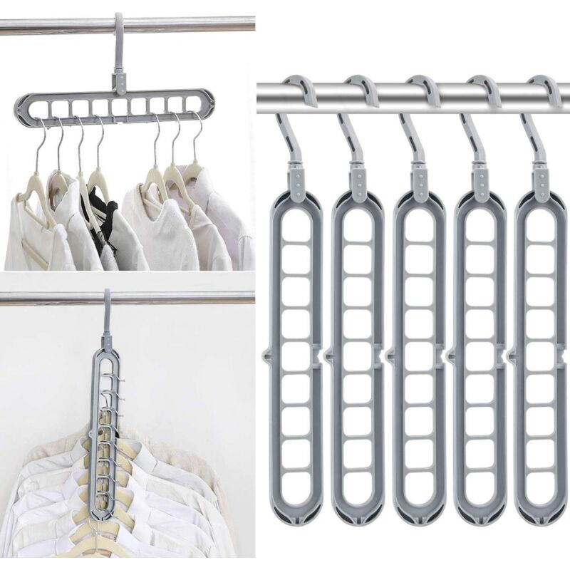 Kleiderbügel-organizer, Multifunktionale Premium-kunststoffkleiderbügel, S-förmige Öffnung, 360° Drehbarer Haken, Praktischer Kleiderschrank-organizer (grau, 10er-pack) - Fei