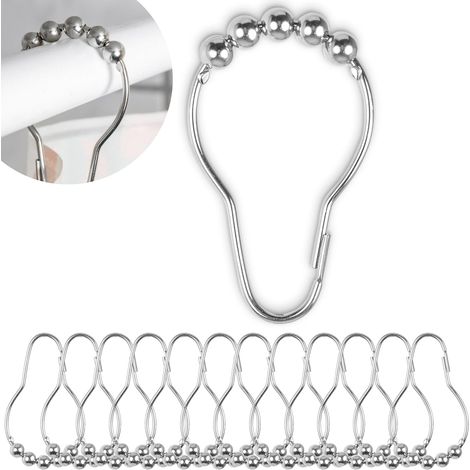 12 Duschvorhangringe – Stabiles Metall Für Stangen Ø 2–4 Cm – Geräuschloses Gleiten – Badezimmer – Silber – 7 X 3,9 Cm