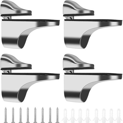 4-teilige Glasregalhalterung – Polierte Zinklegierung – Verstellbar Für Glas Und Holz (3–20 Mm) – Für Badezimmer- Und Wandregale – Silber – 56 X 24 X 50 Mm