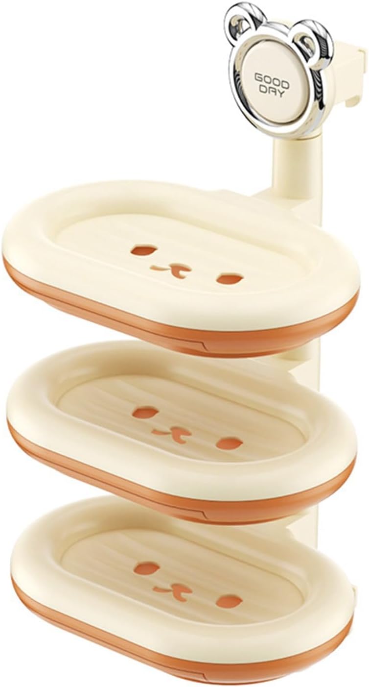 Dreistufige Duschseifenschale, Drehbarer Shampoo-halter, Selbstentleerende, Wandmontierte Seifenschale, Küchenschwammhalter (orange)