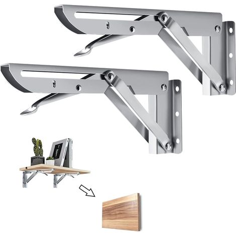Stück – Klappbare Halterung – Konsolenstütze – Edelstahl, Tragkraft 80 Kg – Für Wandregale, Garage, Küche, Außenbereich – Silber – 40 X 17 Cm