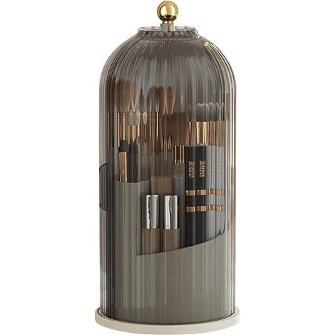 - Make-up-organizer - Pinselhalter - 360° Drehbar Mit Staubschutzhülle - Für Badezimmer Und Schminktisch - Grau - 20 X 20 X 25 Cm