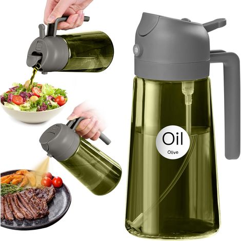 Ölsprüher – Glasflasche – 2-in-1-sprüh- Und Ausgießfunktion – Uv-schutz Und Lebensmittelechtes Material – Zum Kochen Und Grillen – Grau – 470 Ml