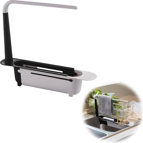Spülbecken-organizer – Teleskop-schwammhalter – Verstellbare Küchenaufbewahrung – Belüftungsständer Mit Handtuchhalter – Robustes Pp-kunststoff – Für Spüle Und Badezimmer – Grau – 32 X 45 Cm