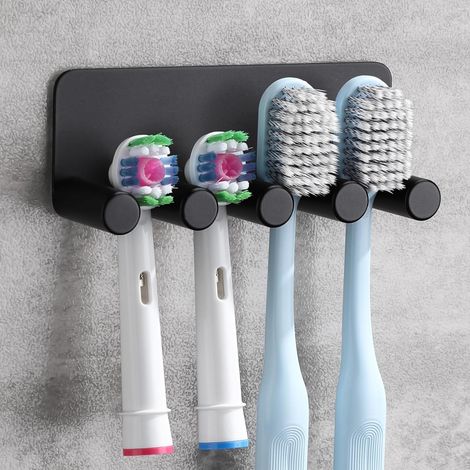 Zahnbürstenhalter – Wandmontage – Edelstahl 304 – Bohrfreie Montage – Für 4 Elektrische Zahnbürstenköpfe – Badezimmer – Silber – 12 X 6 Cm