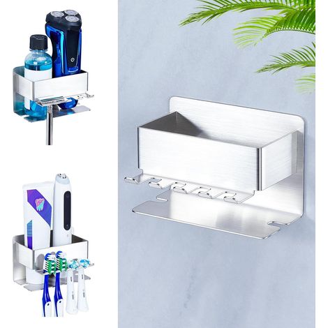 Zahnbürstenhalter – Wandmontierter Zahnbürstenhalter – Badezimmeraufbewahrung – Kompatibel Mit Elektrischen Und Manuellen Zahnbürsten – Silber – 10 X 8 Cm
