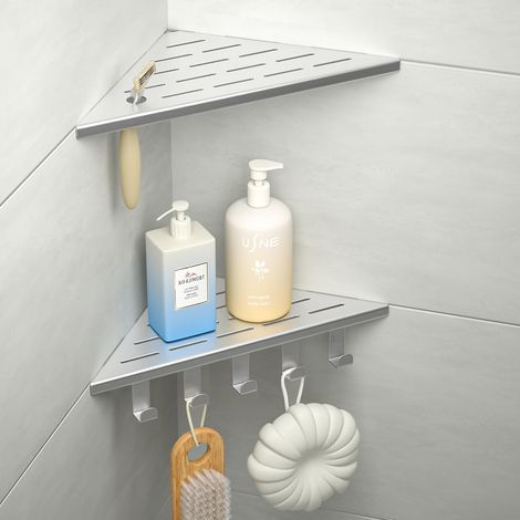 2er-set Duschablage – Badezimmeraccessoire – Edelstahl 304, Kein Bohren Erforderlich, Für Geflieste Wände, Mit Rasierer- Und Handtuchhaken, Gebürstetes Grau, 25,4 X 25,4 Cm
