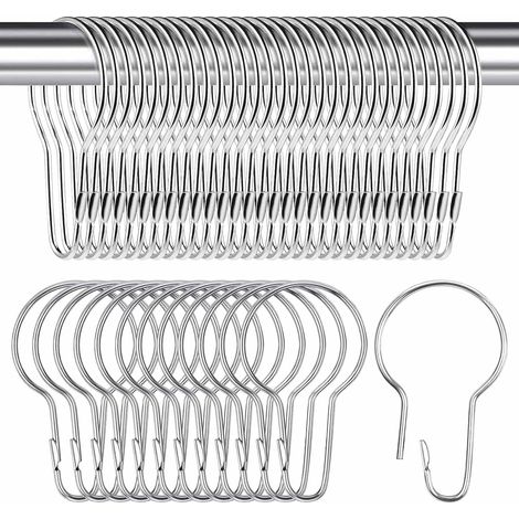 50 Stück – Duschvorhangringe – Metallhaken – Robuster Edelstahl – Praktisches, Offenes Design – Für Bad, Küche, Schlafzimmer – Silber – 7 X 4 Cm