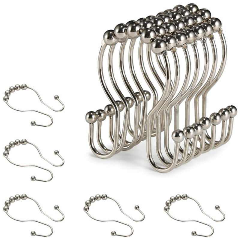 Duschvorhanghaken, Duschvorhangringe, Doppelhaken, 12 Stück (nickel)