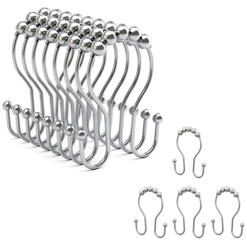 Duschvorhanghaken, Duschvorhangringe, Doppelhaken, 12 Stück (silber)