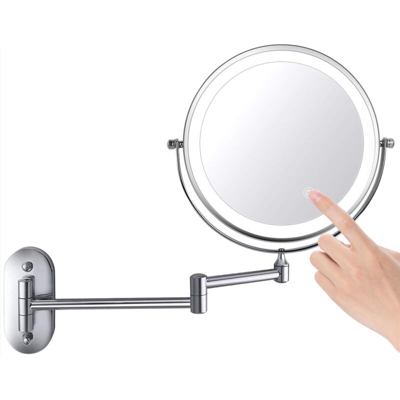 8-zoll-led-wandkosmetikspiegel, Dimmbar, Doppelseitig, 5-fache Vergrößerung (silber)