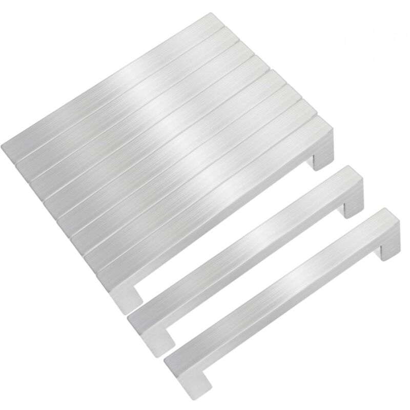 Set Mit 10 Quadratischen Küchenschrankgriffen Aus Edelstahl, 128 Mm Lochabstand, Gebürstetes Silber