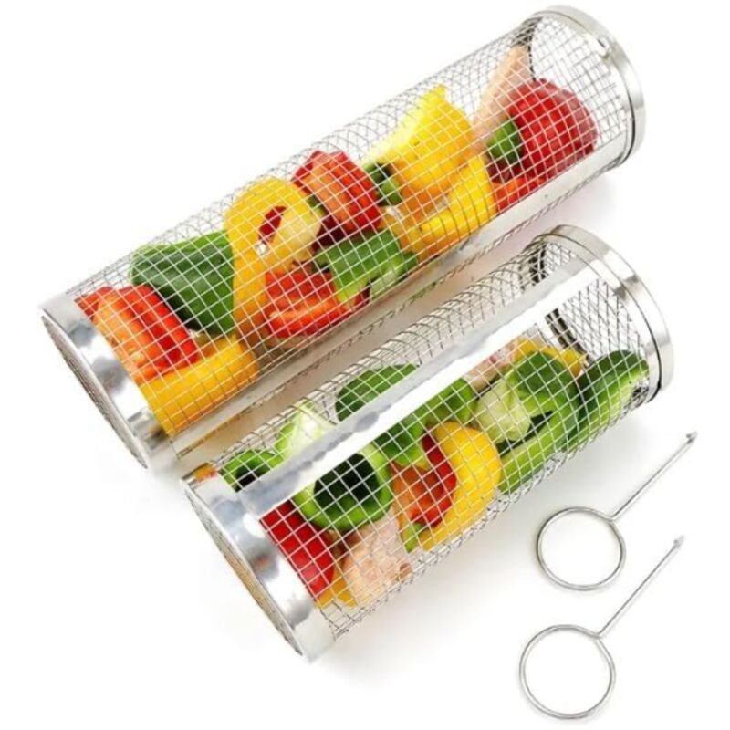 Grillkorb, Rollbarer Grillkorb, Outdoor-kochnetz, Ideal Für Gemüse, Meeresfrüchte, Fleisch, 2 Stück