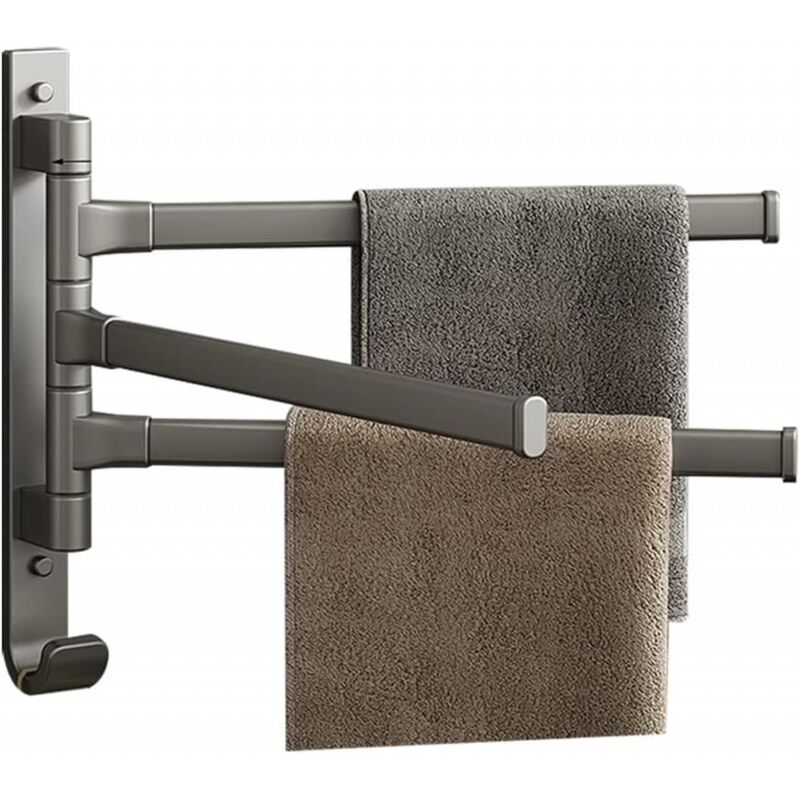 Schwenkbarer Handtuchhalter Mit Haken, 180° Schwenkbare Wandhalterung, Handtuchhalter Aus Aluminium, Grau (3 Arme)