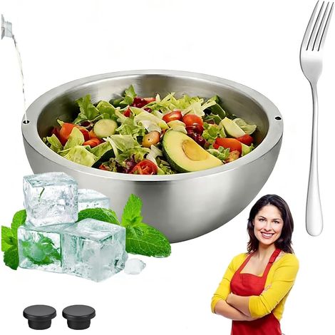 Isolierte Salatschüssel Aus Edelstahl 304, Doppelwandig, Um Speisen Warm Und Kalt Zu Halten, Kühlschale Für Dips Und Eiscreme (24 Cm)