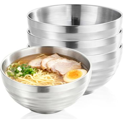 4er-set Edelstahl-rührschüsseln, 400 Ml, Doppelwandig Isoliert, Stapelbar, Ideal Für Nudeln, Suppe, Salat, Obst Und Müsli.