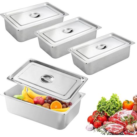 Lebensmittelbehälter Aus Edelstahl Mit Deckel, 3-teiliges Gastronorm-set, Grillschale Aus Edelstahl, Rechteckige Schale Zum Marinieren Von Fleisch Und Schnitzeln, Stapelbares Panier-set, Küchenbehälte