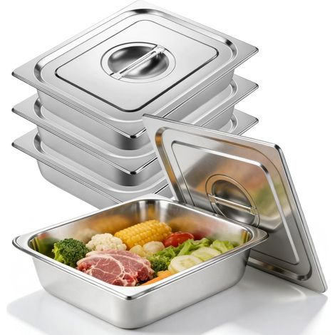 3-teiliger Gastronormbehälter, Edelstahl-lebensmittelbehälter Mit Deckel, Edelstahl-grillschale, Rechteckige Schale Zum Marinieren Von Fleisch Und Schnitzeln, Stapelbares Panier-set, Küchenbehälter 32