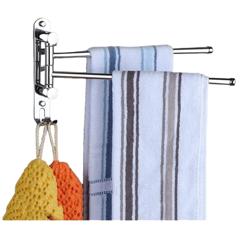 Schwenkbarer Handtuchhalter, 2-armige Handtuchstange Aus Edelstahl, Wandmontage Mit Haken (silber)