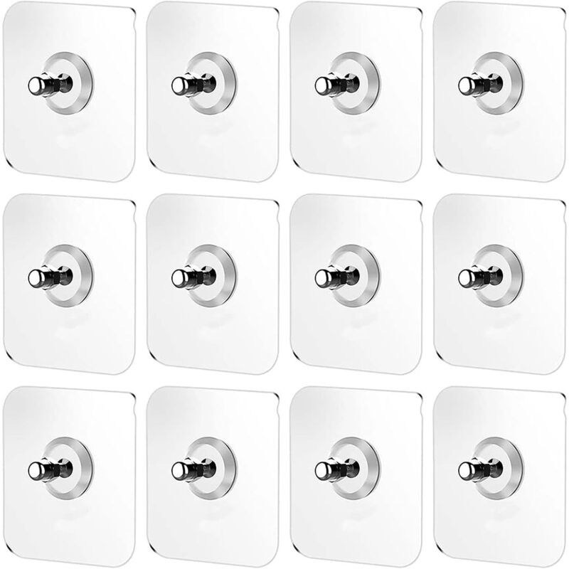 12 Abnehmbare, Selbstklebende Haken (7 X 7 Cm) – Keine Bohrung Erforderlich – Für Bad, Küche Und Kleiderschrank – Spurlose Wandmontage