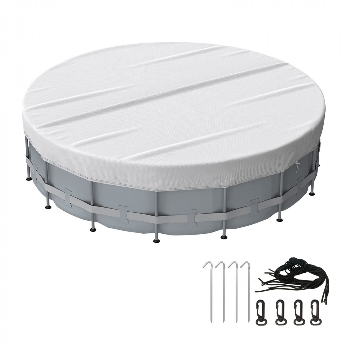 Runde Schwimmbadabdeckung, Wasserdicht Und Staubdicht, Mit Befestigungszubehör, Mit Kordelzug, 1,83 M Durchmesser (silber)