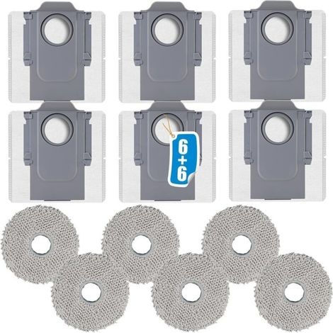 Set Mit 12 Zubehörteilen Für Die Saugroboter Roborock Q Revo/qrevo S/qrevo Master/qrevo Curve/qrevo Maxv/qrevo Pro/qrevo Slim/qrevo Plus, Inklusive 6 Staubbeutel Und 6 Wischköpfen.