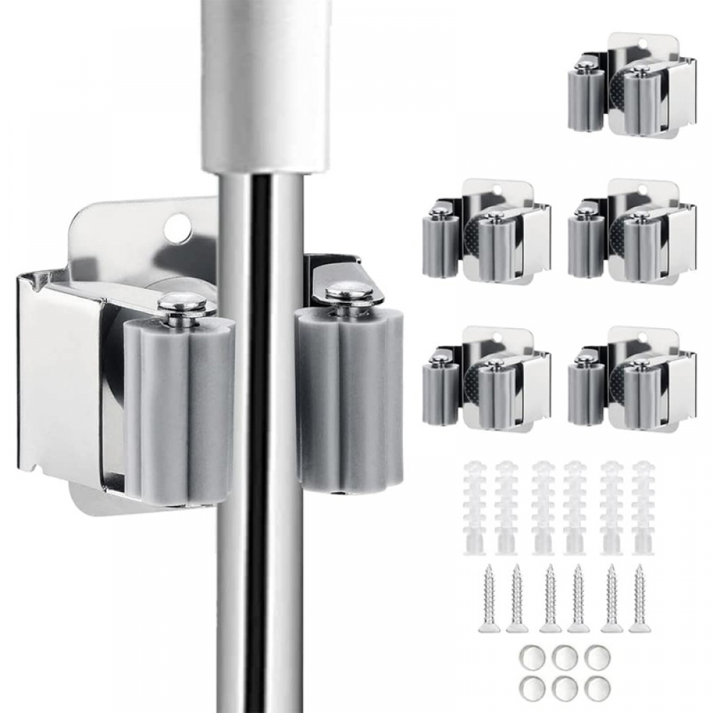 Robuster, Wandmontierter Besenhalter Aus Edelstahl Für Bad Und Küche, 6er-set (silber)
