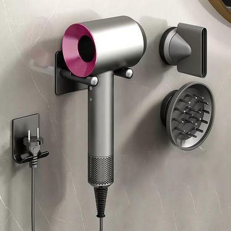 Haartrocknerhalter, Aluminiumlegierung, Kabelaufbewahrung, 2 Düsen, Dyson-kompatibel