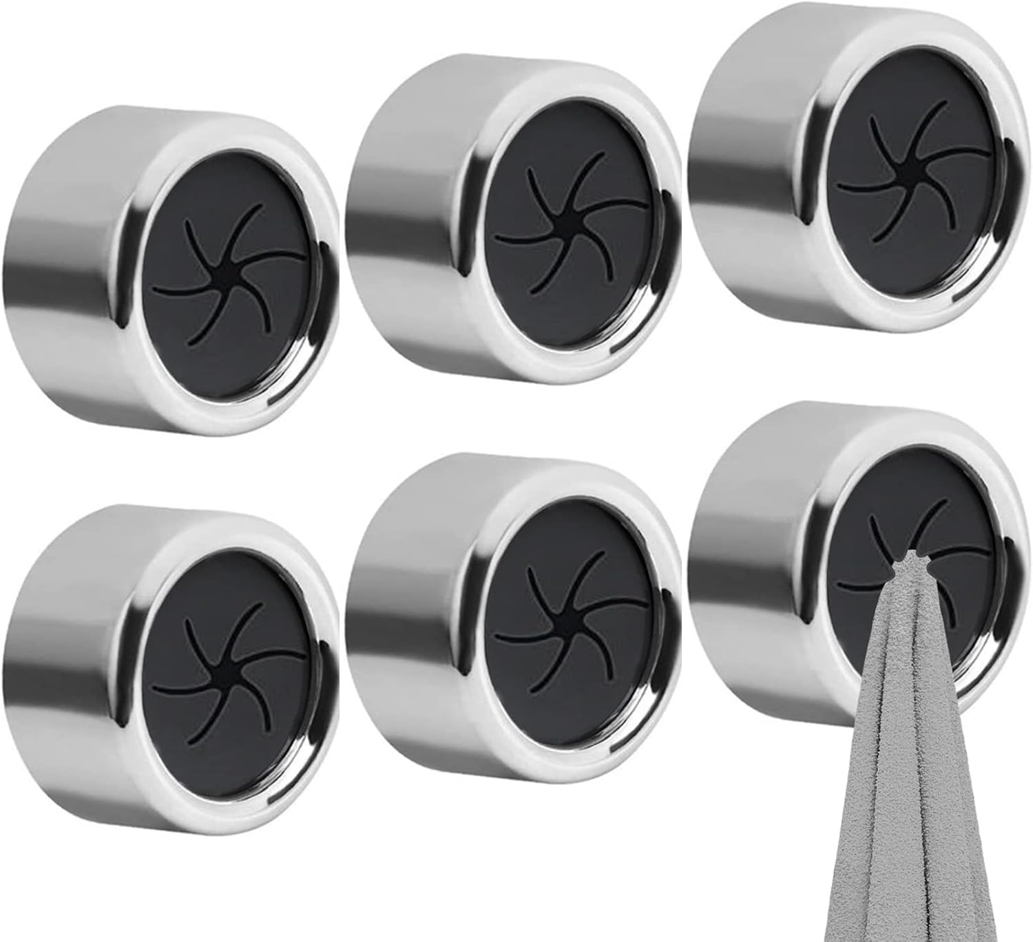 Selbstklebende Handtuchclips, Handtuchhalter, Geschirrtuchaufbewahrungsgestell, Spiralmuster (silber, 6 Stück)