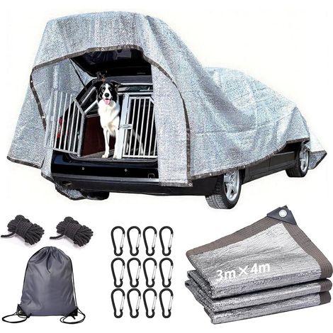 3x4m Auto- Und Hunde-sonnenschutznetz, Sonnenschutznetz Für Autos, Aluminium-sonnenschutznetz, Reflektierendes Campingnetz, Aluminium-sonnenschutznetz Mit Ösen, 80% Uv-schutz