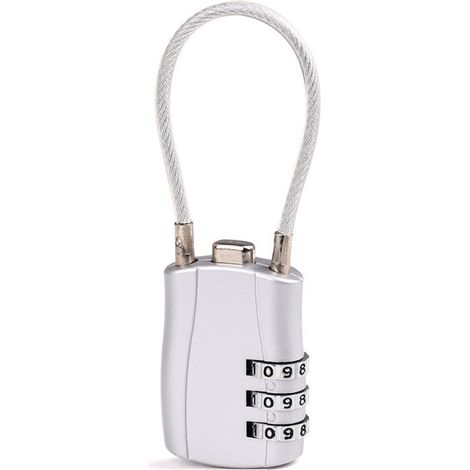 F8103 Silbernes Sicherheitsvorhängeschloss 17 Cm, Im Ausverkauf, Kombinations-reisevorhängeschloss, Dreistelliges Gepäckvorhängeschloss Mit Stahlkabel, Geeignet Für Koffer, Rucksäcke Und Aquarien.