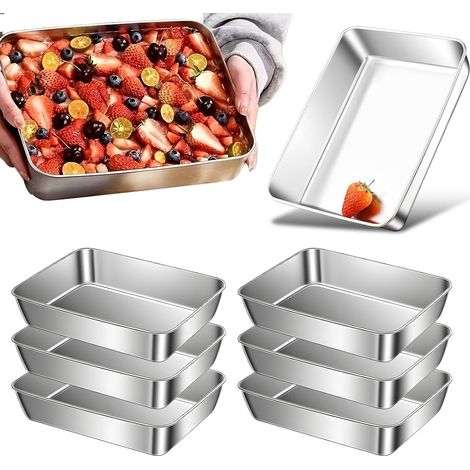 Set Mit 6 Panierschalen Aus Edelstahl – 25,5 X 20 X 5,5 Cm – Edelstahl – Rechteckige Form – Für Fleisch, Fisch Und Gemüse
