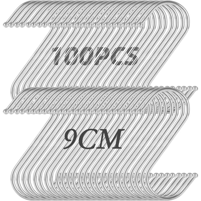 Metall-s-haken, 9 Cm, 100er-packung. Edelstahl-s-haken Zum Aufhängen Von Töpfen Und Kleidung. Geeignet Für Die Küche.