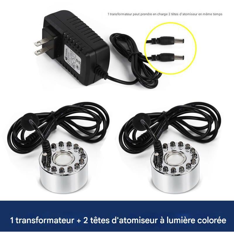Ultraschall-luftbefeuchter Mit Zwei Köpfen, Ein Oder Zwei Farbige Lichtzerstäuberköpfe + Transformator, Hohe Nebelleistung