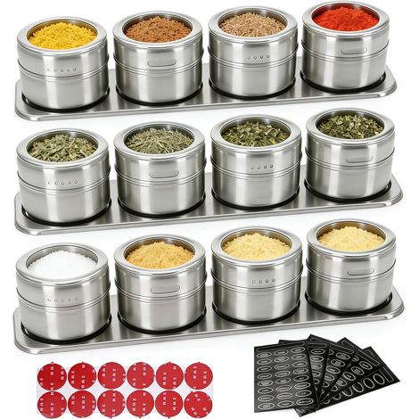 Gewürzaufbewahrungsgläser: Set Mit 12 Magnetischen Gewürzgläsern À 100 Ml, Küchengewürzdosen Mit Transparenten Deckeln Zur Aufbewahrung Von Pulvern, Paprika, Getrockneten Kräutern (silber)