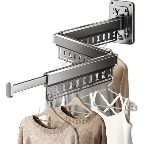 Ausziehbare, Dreistufige Wandwäscheleine, Zusammenklappbar, Maximale Länge 125 Cm (grau).