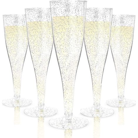 54-teiliges Set Champagnerflöten Aus Kunststoff, 150 Ml, Silberglitzernde, Wiederverwendbare Champagnergläser In Stielform, Party-weingläser Für Geburtstagsfeiern, Hochzeiten Und Gartenpartys