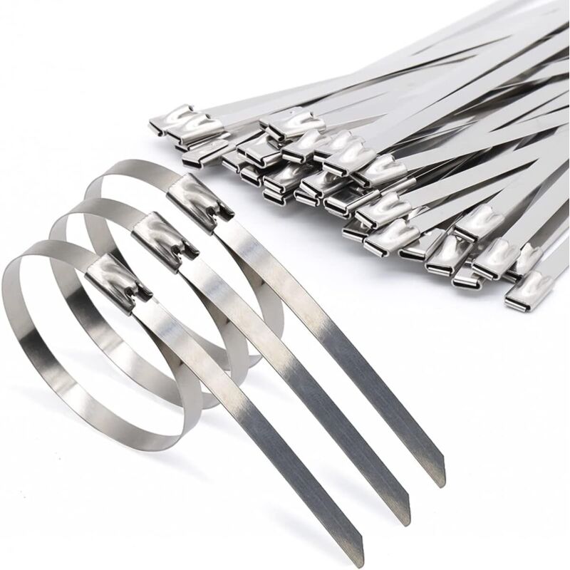 Kabelbinder Aus Edelstahl – Selbstsichernd – 400 Mm – Für Kabel, Auspuffanlagen, Zäune Und Lagerung – Silber – 100 Stück
