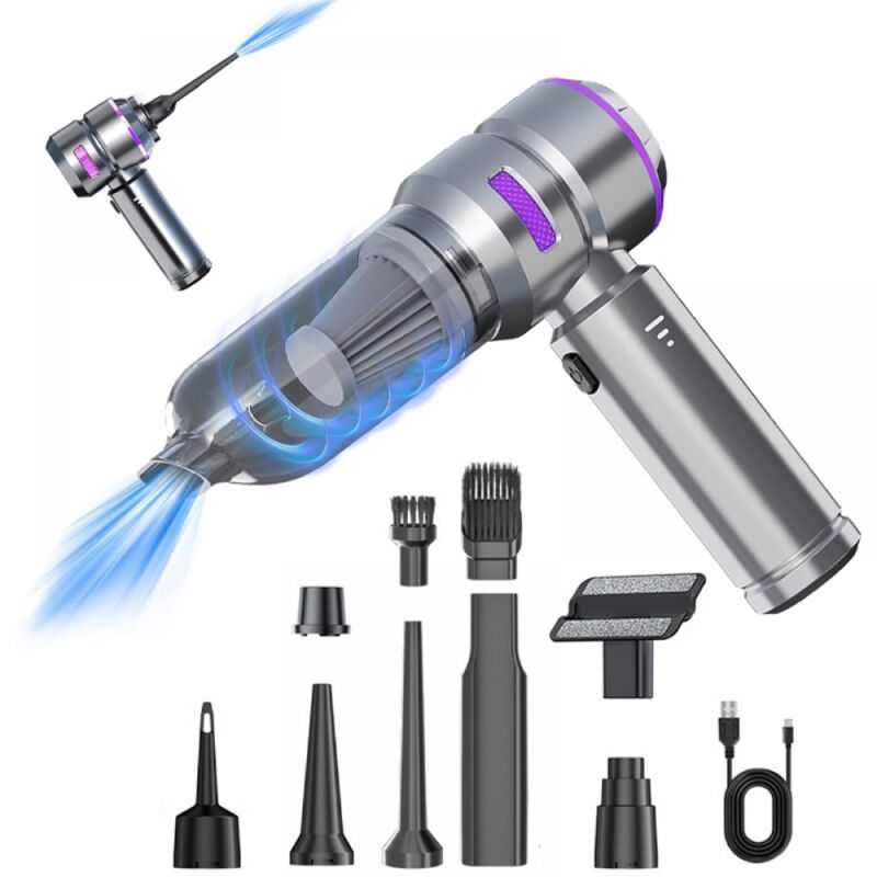 Handstaubsauger – Autostaubsauger 16.000 Pa, 100 W – Usb-aufladbar – 3 Geschwindigkeitsstufen – Mehrere Düsen – Silber/lila
