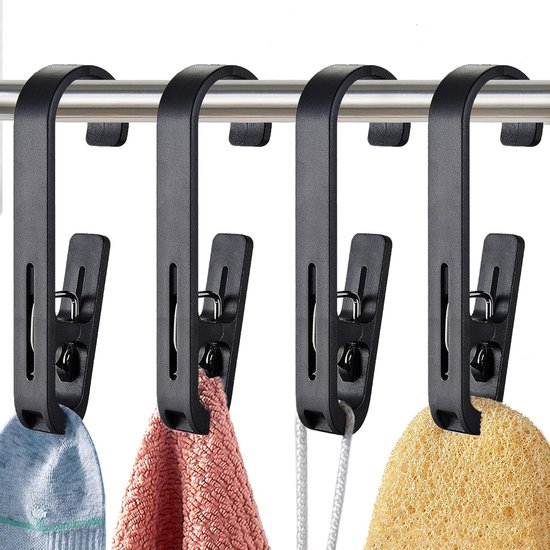 Set Mit 4 Kleiderhaken Mit Clips Für Socken, Stiefel, Bhs, Handtücher, Aus Robustem Kunststoff Für Badezimmer, Kleiderschrank, Küche, Büro (schwarz)