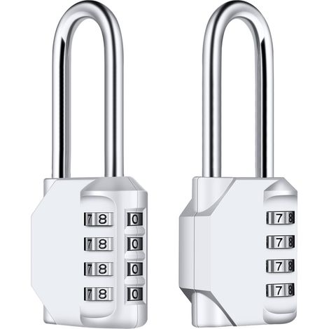 Set Aus Zwei Langen, Silbernen Zahlenschlössern, 6,7 Cm Lang, Vierstellige Wasserdichte Zahlenschlösser, Aus Witterungsbeständigem Metall Und Verzinktem Stahl, Geeignet