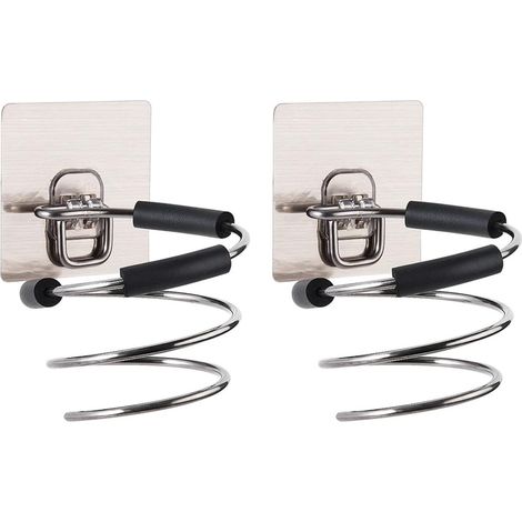 2-teiliger Wandhaartrocknerhalter, Kein Bohren Erforderlich, Selbstklebend, Polierter Chrom-edelstahl, Haartrocknerhaken Für Badezimmer, Wandmontage