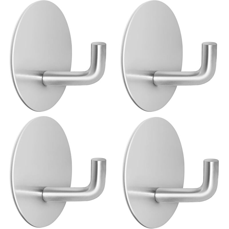 Badezimmerhaken, Handtuchhaken, Küchenhaken, Selbstklebend, Runder Sockel, 4er-set (silber)