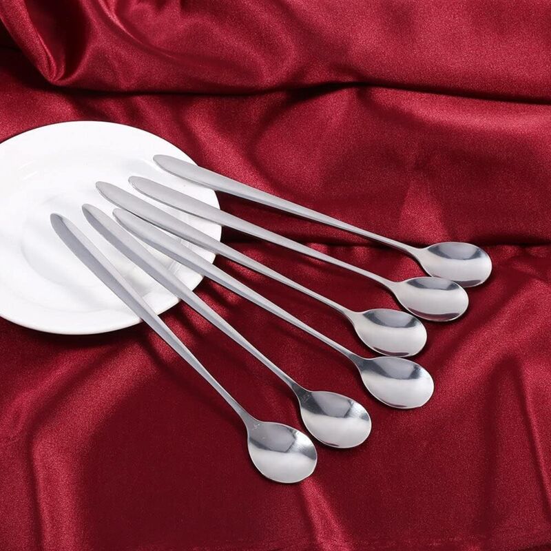 6-teiliges Edelstahl-löffelset, 18 Cm Lange Löffel, Elegante Und Hochwertige Teelöffel Für Latte Macchiato, Eiscreme, Tee, Kaffee, Suppe, Eisbecher, Für Zuhause, Küche Und Abendessen