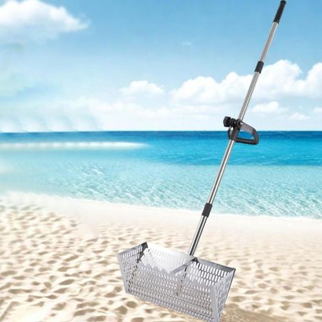 Flohrechen Aus Edelstahl Mit Großem 40 Cm Haifischzahnkorb, Strandsieb Aus Haifischzähnen Mit Langem, Abnehmbarem Griff Zum Durchkämmen Des Strandes (silber)