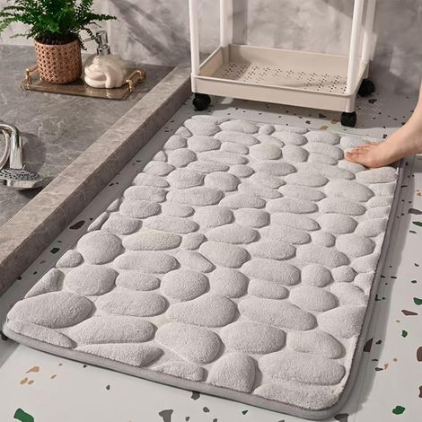 Kieselstein-badematte, 3d-memory-schaum-kieselstein-badematte 40 X 60 Cm Für Bad Und Wohnzimmer, Ultraweiche Mikrofaser, Schnell Absorbierend, Rutschfeste Sbr-rückseite, Maschinenwaschbar (f)