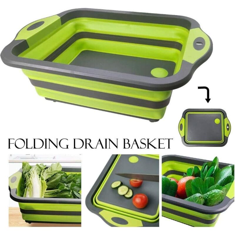 3-in-1 Faltbares Schneidebrett, Multifunktionskorb, Abtropfkorb Für Küche, Reisen Und Camping (grün) - Fei Yu