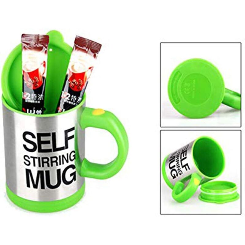 Wiederverwendbarer Kaffeebecher, Selbstumrührender Kaffeebecher, Drehbarer Edelstahl-kaffeebecher, Elektrischer Automatischer Rührmechanismus, Automatischer Kaffeebecher (grün) – 400 Ml – Fei Yu